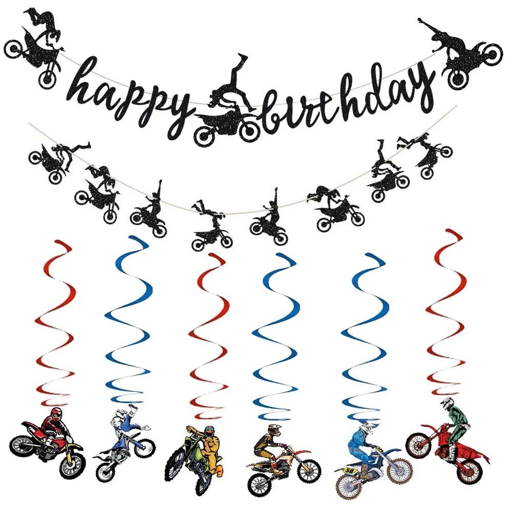 AliExpress PartiesTour Motorcycle Theme Happy Birthday Banner Hanging Swirls Dirt Bike Party Supplies Motocross Birthday