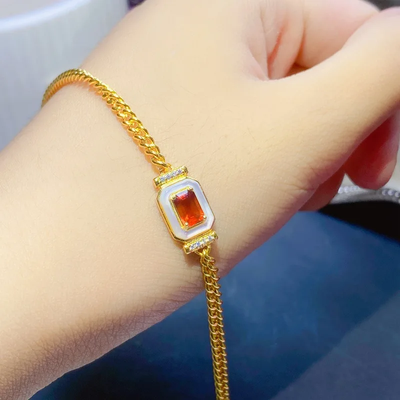 Fine 925 Sterling Silver Natural Fender Garnet Gemstone Ladies Electroplated Gold Bracelet Deluxe Edition Send girlfriend Gift