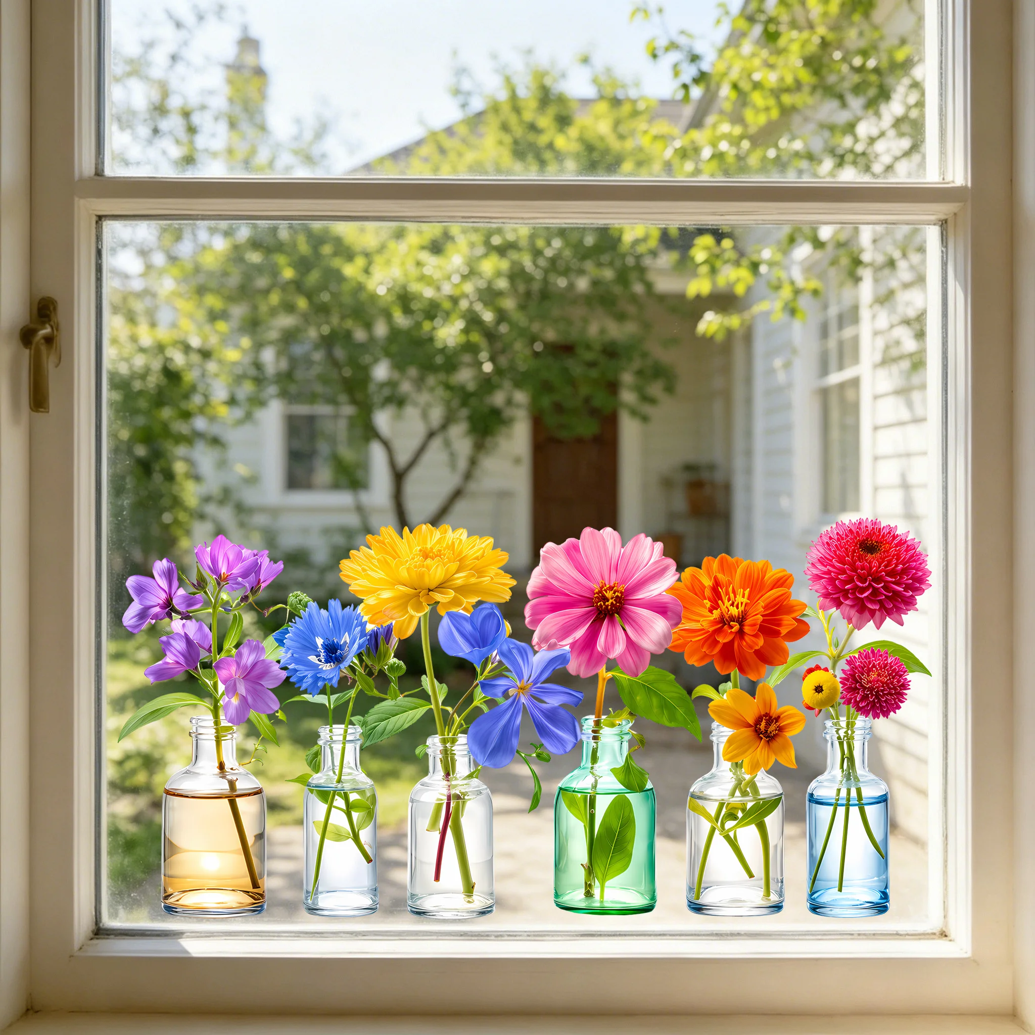 Bunte Wildblumen-Fensteraufkleber, statische Glasaufkleber, abnehmbare Blumenaufkleber, Schlafzimmer, Wohnzimmer, Heimdekorationszubehör