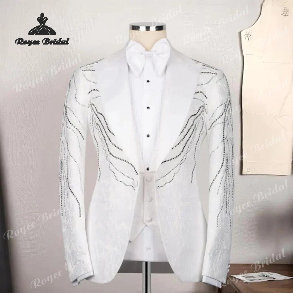 Three Piece Single Breasted Wedding Men's Wedding Suit 2026 Rhinestone Embellished Prom Evening Suits costume homme mariage
