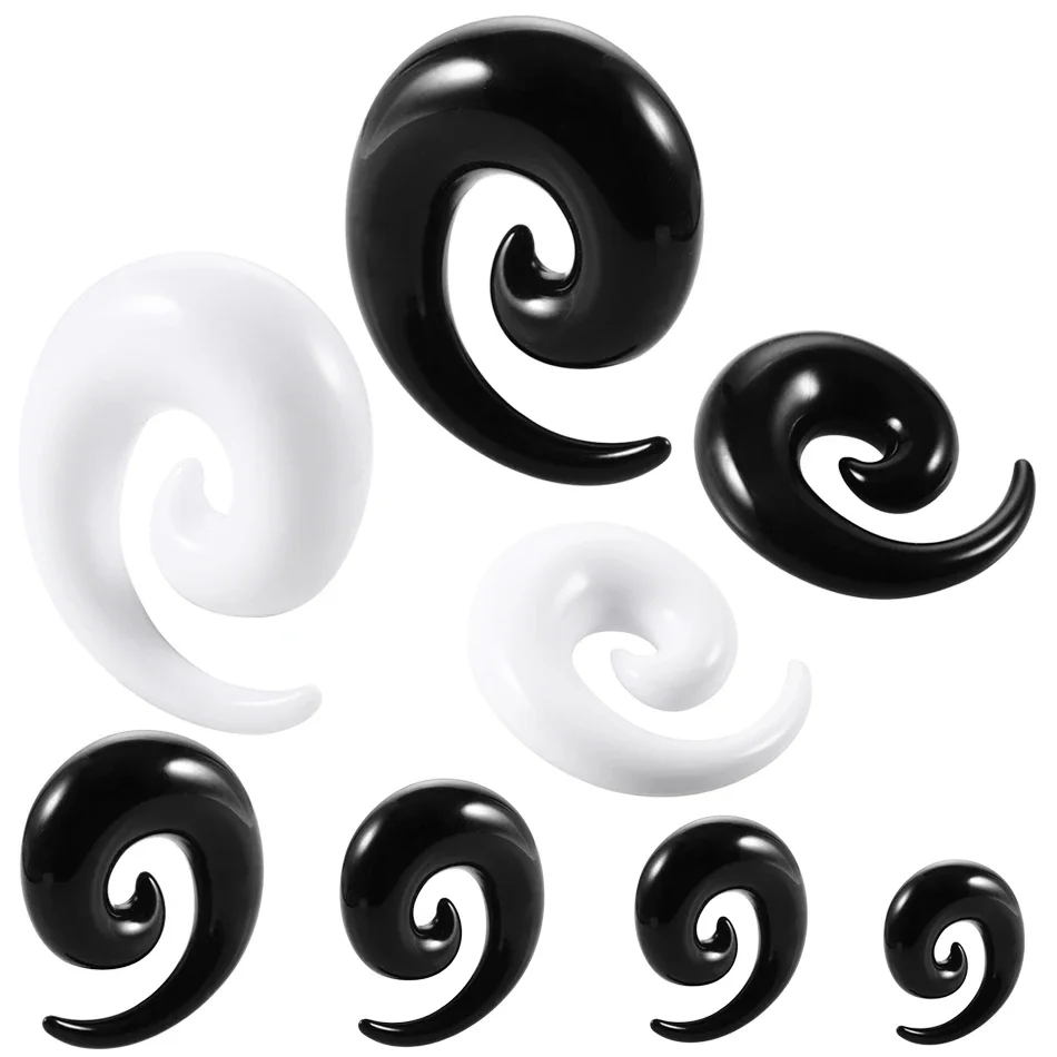 PARA akrylowe czarno-białe spiralne mierniki stożkowe do uszu rozciąganie zatyczki do uszu tunel ekspander do uszu Piercing dla biżuterii unisex 1.6mm-20mm — zdjęcie 2