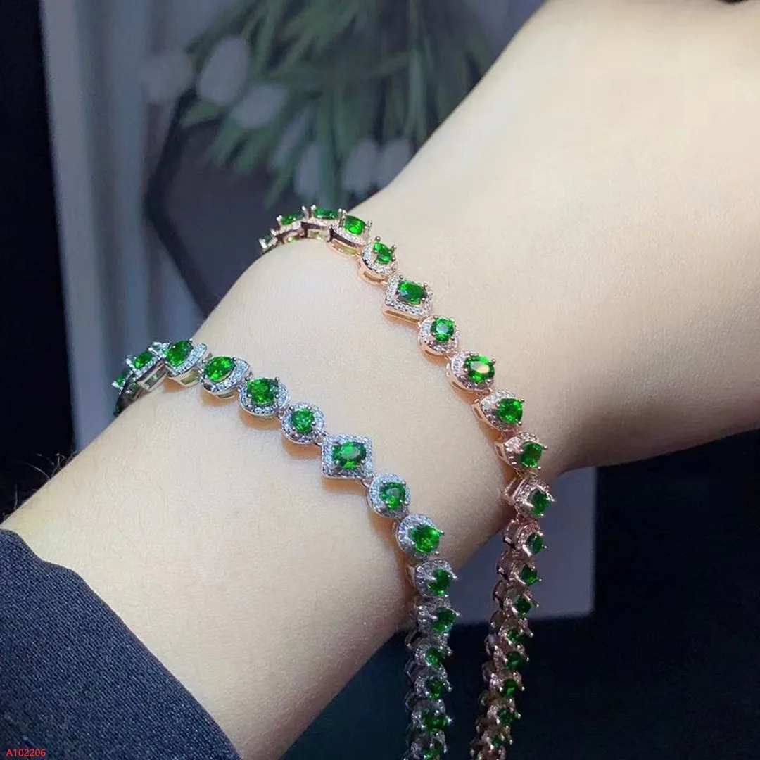 Premium Jewelry 925 Sterling Silver Natural Diopside Gemstone Bracelet for Women Party Wedding Birthday Marry Gift New Year