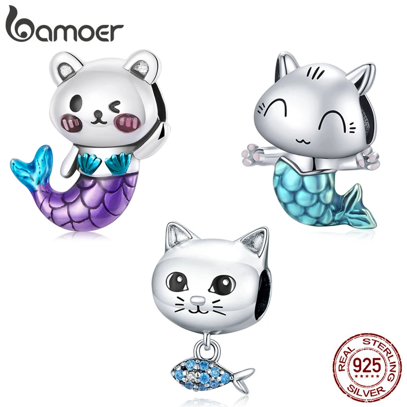 Bamoer 100% 925 Sterling Silver Cat Series Cute Charms Fit Female Bracelet & Bangle Original Beads DIY Making Fine Jewelry