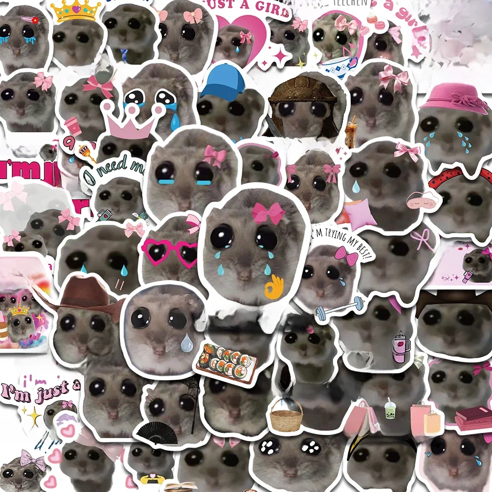 AliExpress UK 56PCS Sad Hamster Meme Cute Mouse Fun Pattern Sticker Aesthetic Kawaii Decals Cute Cartoon Laptop Luggage Bicycle Diary Stickers