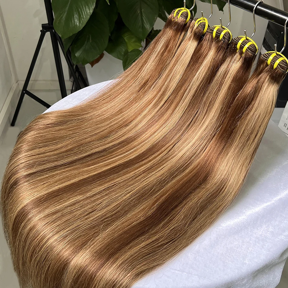 Yiwigs 10A Grade #4/27 Highlight Ombre Colored Straight 100% Raw Human Hair Bundles 10-24 inches Brown Hair Weave Extensions