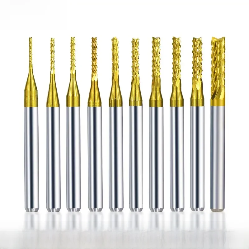 CMCP Mais Ende Mühle 10 stücke 0,5-3,175mm Carbide PCB Fräser Set Zinn Beschichtet 3,175mm Schaft