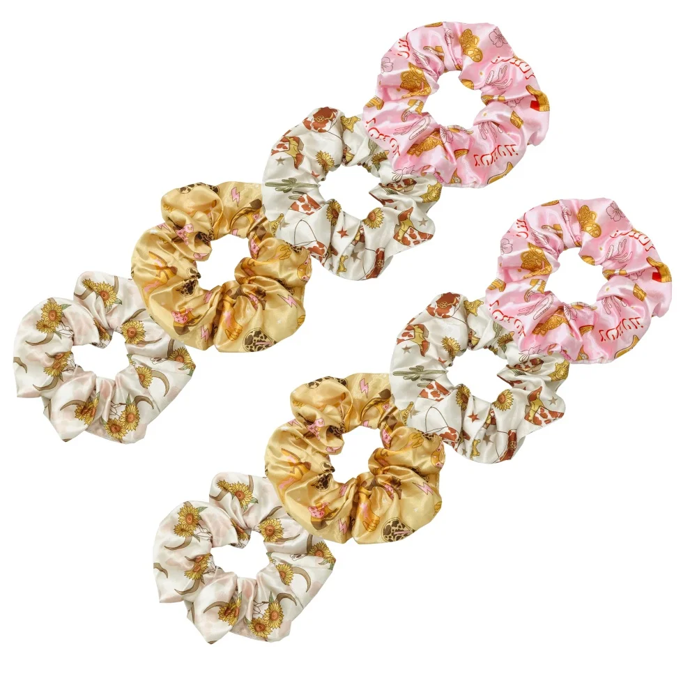 5/20Pcs Cactus Howdy Western Cow Print Hair Scrunchies Bachelorette Party Supplies For Ponytail Holder Girls Women Accessories