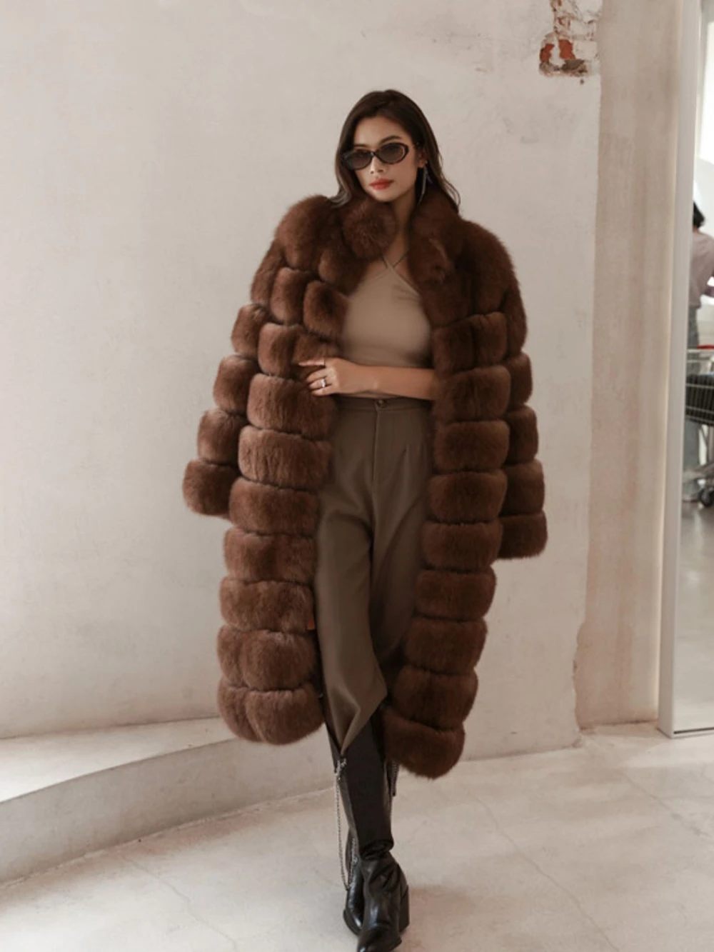 Detachable Real Fox Fur Coat for Women, Plus Size, Black, Natural, Blue, Long Jacket, Luxury Vest, Winter