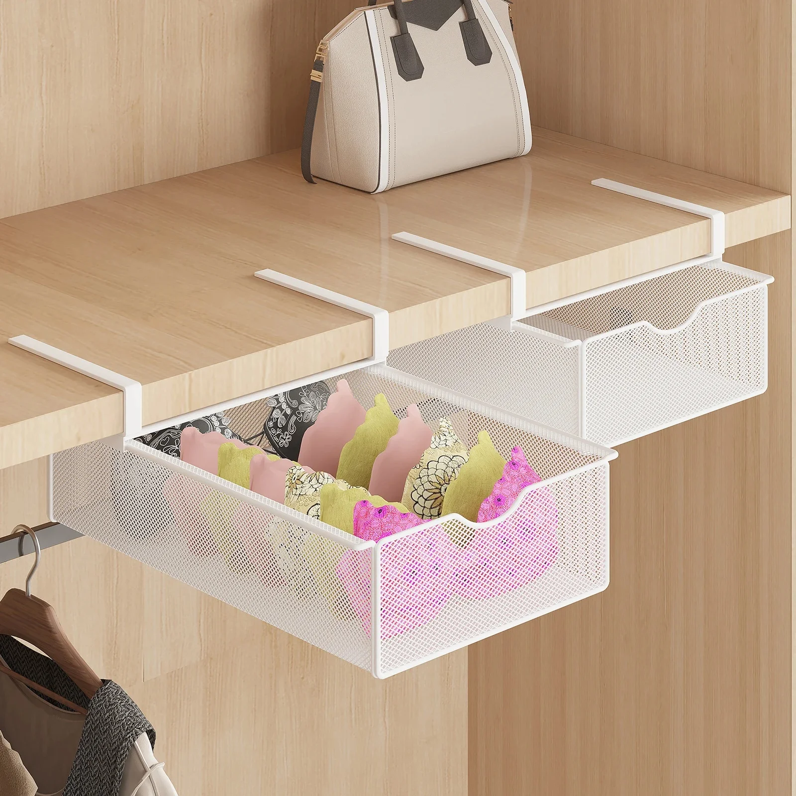 Boîte de rangement pour sous-vêtements, organisateur de chaussettes suspendues sous la garde-robe, organisateur de placard à tiroir pour vêtements intimes et sous-vêtements