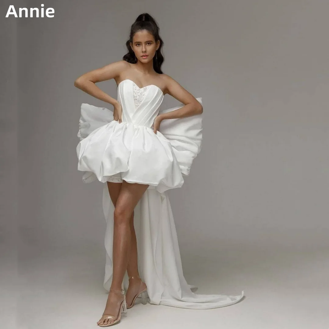 

Annie Gorgeous White Prom Dresses Princess In Fluffy Skirt Evening Dresses Bow Glitter Tulle Mini Robes De Soirée Customized