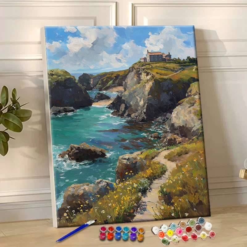 

Painting By Numbers Cliff Sea Acrylic Paint Canvas Dropshipping Portrait Family Children Photo Christmas gifts