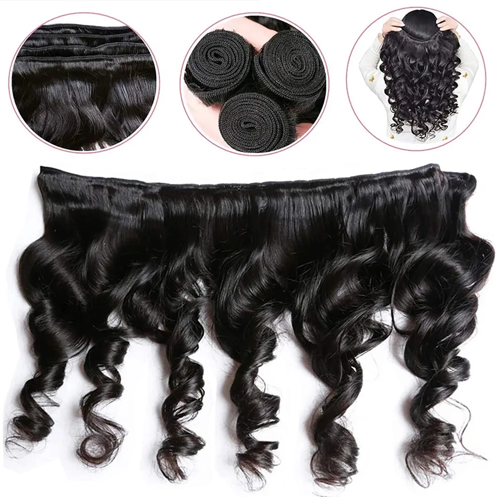 Loose Wave Human Hair Bundles With Closure Hair Weave 3/4 Bundles With HD Lace Frontal Brazilian Remy Human Hair Extensions