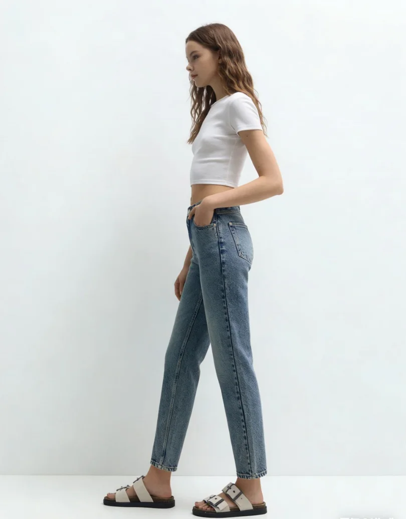 Calça jeans feminina stretch de perna reta namorado