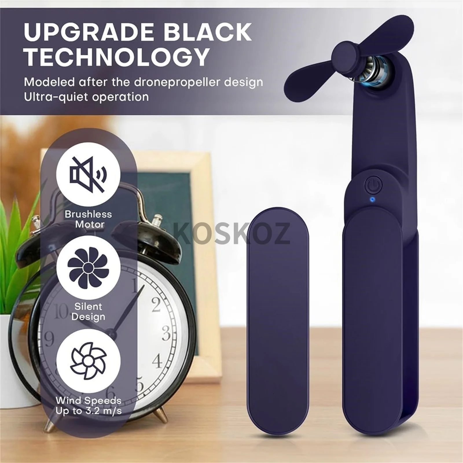 Portable Handheld Fan, 2 IN 1 Mini Hand Fan, USB Rechargeable Personal Foldable Fan for Indoor, Small Pocket Fan for Outdoor