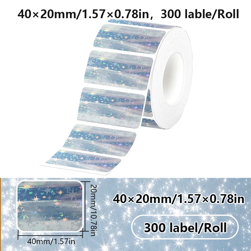 40x20MM Kompatibel mit Phomemo M110 M220 M200 Selbstklebendes Farblaser-Thermopapier, E210 P50 Detong P1 HPRT T20 MAKER