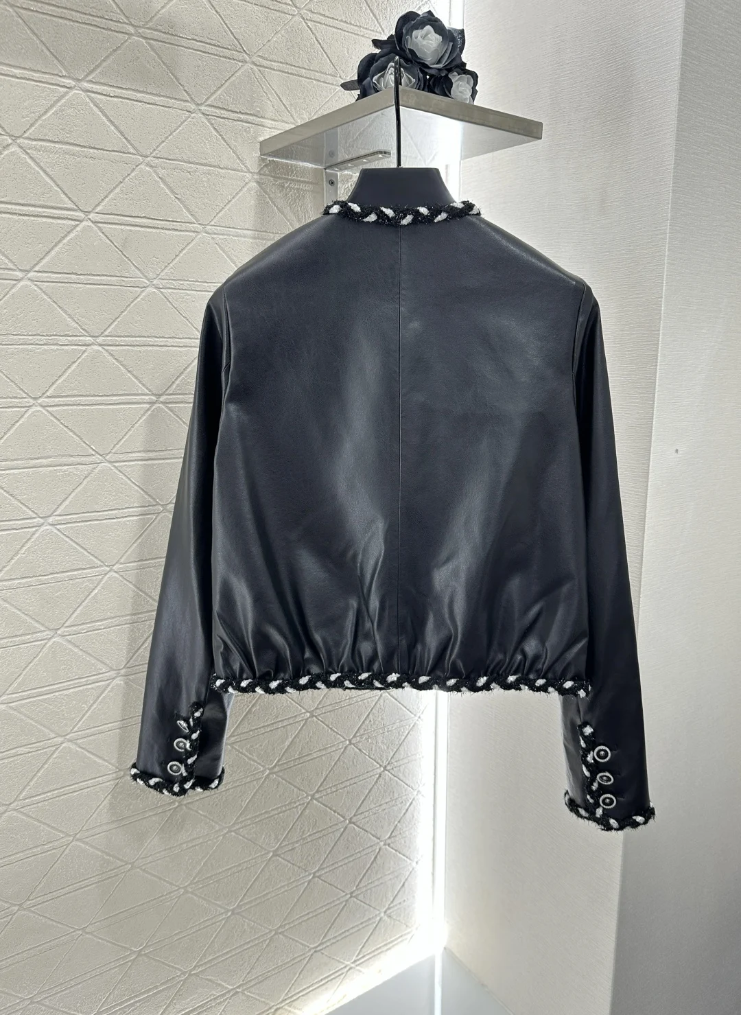 

2025 New Knitted Leather Coat with Bundled Edges Round Neck WYY-113