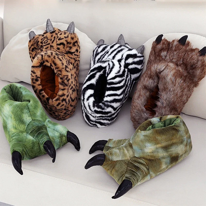 Zimowe ciepłe miękkie kapcie podłogowe Kobiety Mężczyźni Buty Paw Funny Animal Christmas Monster Claw Plush Home Cotton Shoes for Men — zdjęcie 2
