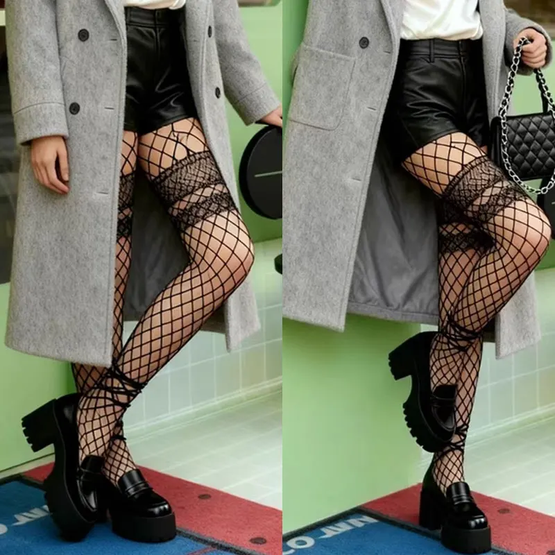 Damskie letnie pończochy kabaretki w stylu Y2K z wycięciami, szare jedwabne skarpetki, cienkie pończochy Lolita, rajstopy do spodni JK