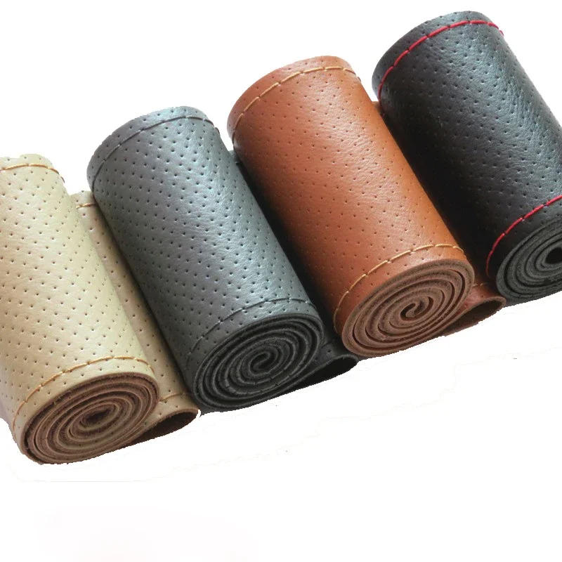 CHIZIYO 1PC DIY Oryginalna skóra bydlęca Pokrowiec na kierownicę 36 38 40CM Uniwersalny rozmiar Czarny Beżowy Szary Brązowy Kolor — zdjęcie 2