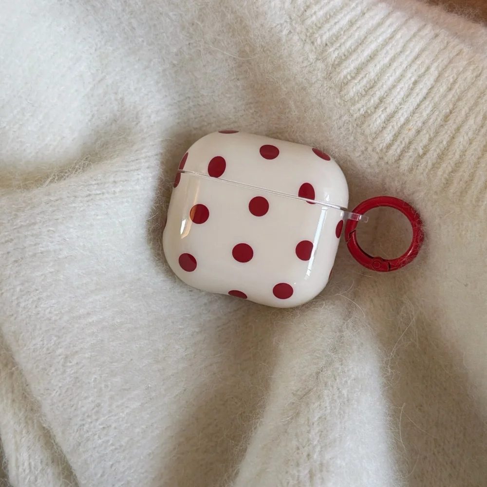 세련되고 심플한 빨간색 물방울 무늬 헤드폰 보호 케이스, 에어팟 4/3/2Pro/2/3에 적합, 새로운 충격 방지 보호 케이스