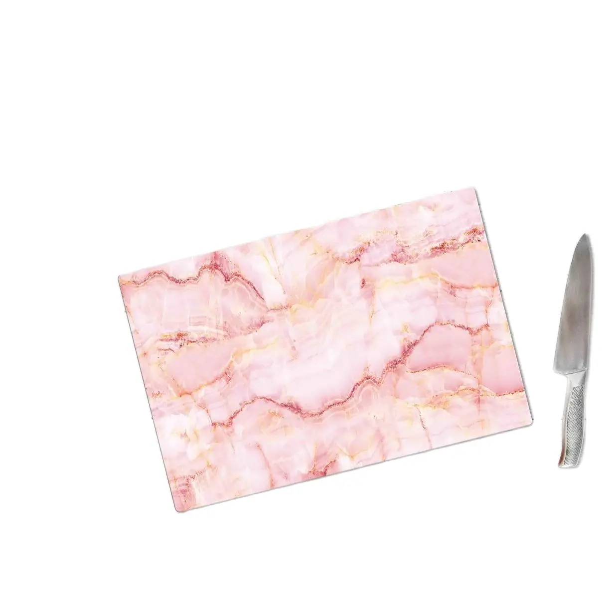 Kitchen Chopping Cutting Board tempered Glass Anti-Scratch Tezgak Protection Marble Look Style Glass Cutting Board Design Pink