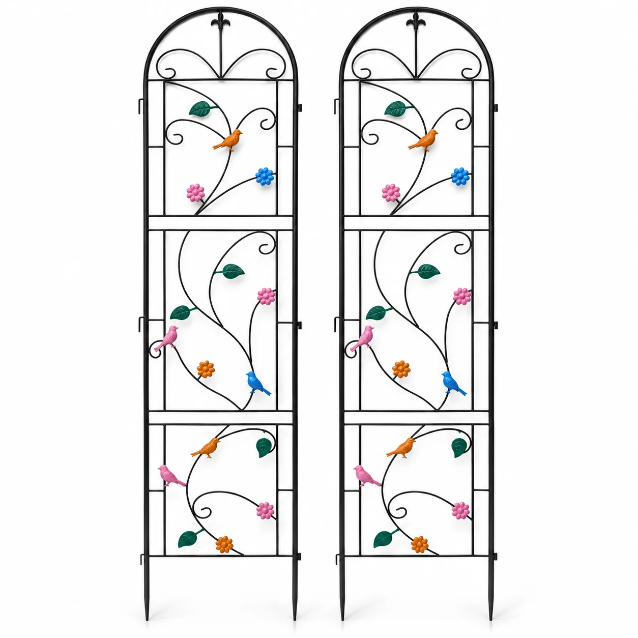 2 Pack Metal Garden Trellis for Climbing Plants 84.25in Tall Decorative Iron Plant Support with Ground Stakes for Roses Vines Vegetables