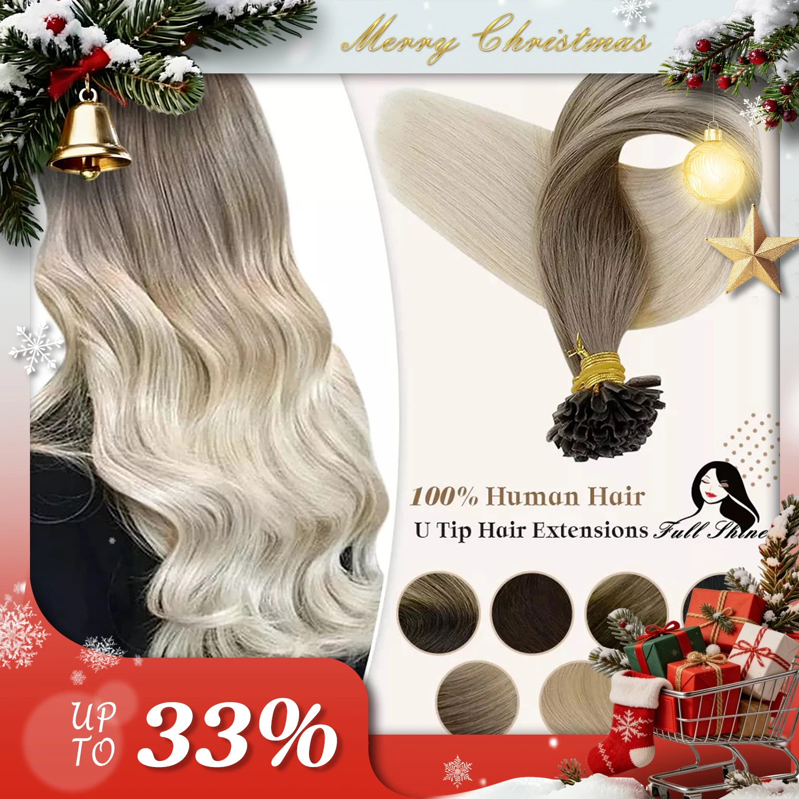 Полный блеск U-образный кончик для наращивания волос Fusion Hair Balayage Color 40-50 г Кератиновые клеевые бусины Предварительно склеенные наращивание человеческих волос