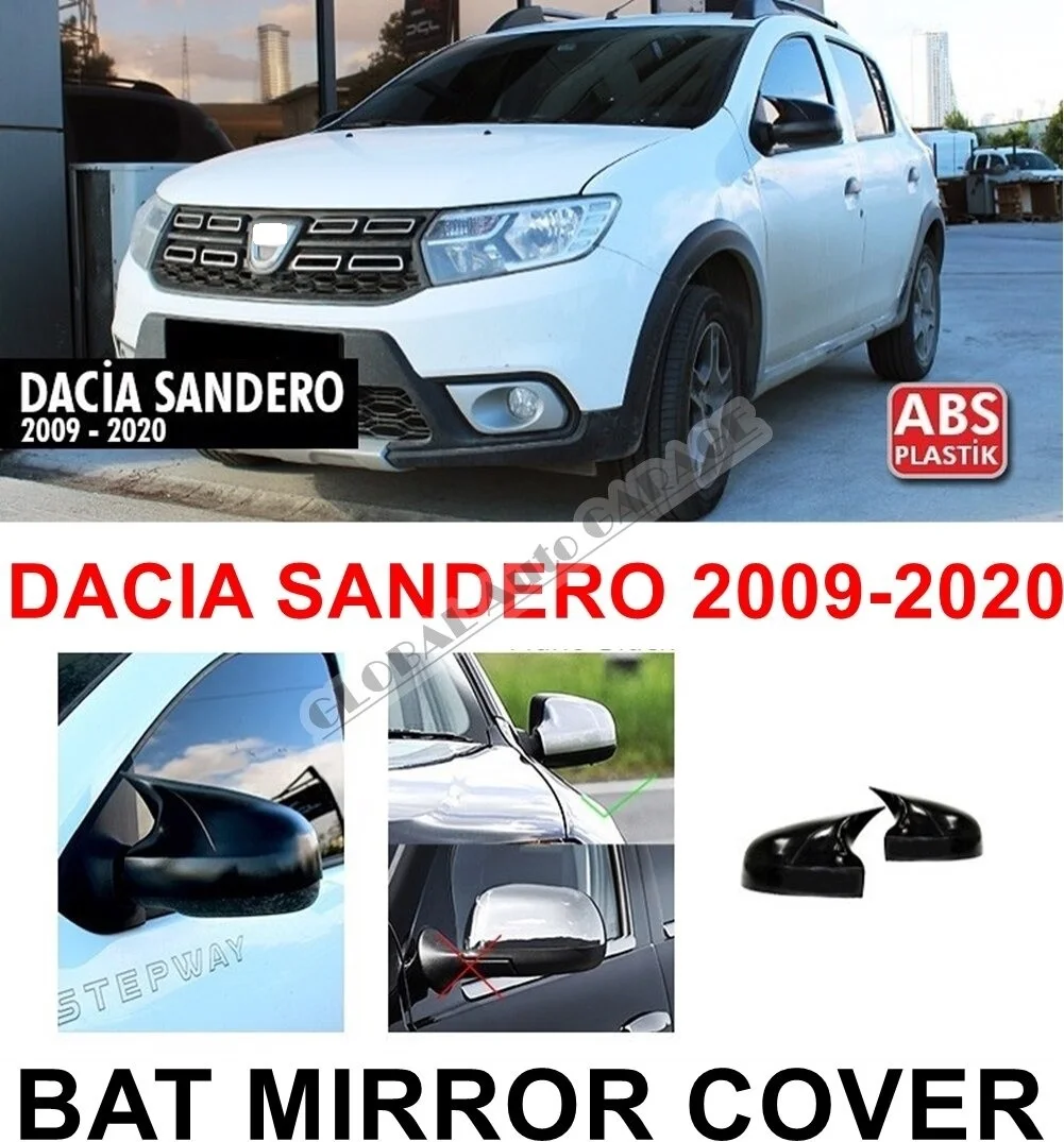 Bat Mirror Cover For Dacia Sandero 2009-2020 Glossy Piano Black 2 PCS Wing Car Antenna Auto Universal Roof Rack ABS Plastic