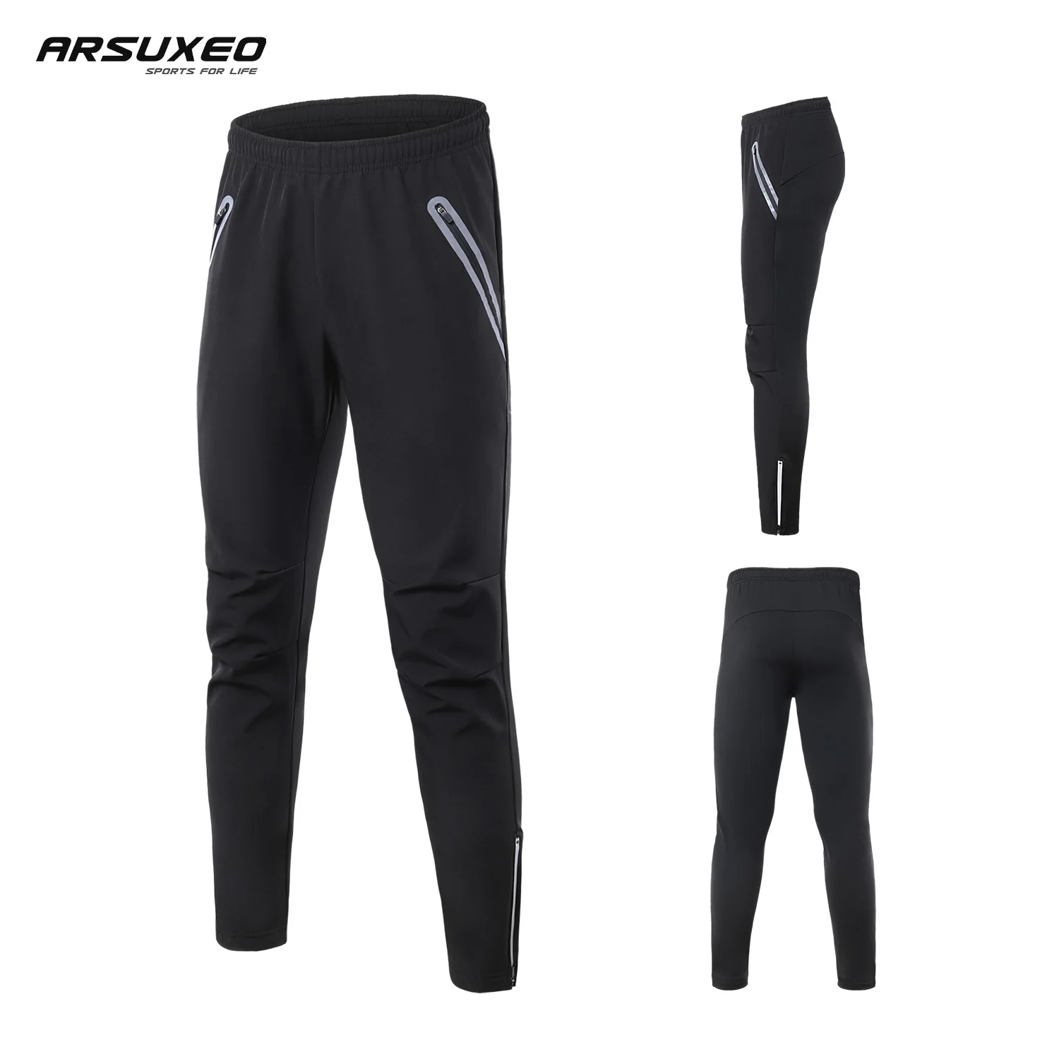 

ARSUXEO Cycling Pants Men Winter Bicycle Thermal Fleece Mountain Bike Pants Quick Dry Reflective Outdoor Sports Fishing Trousers