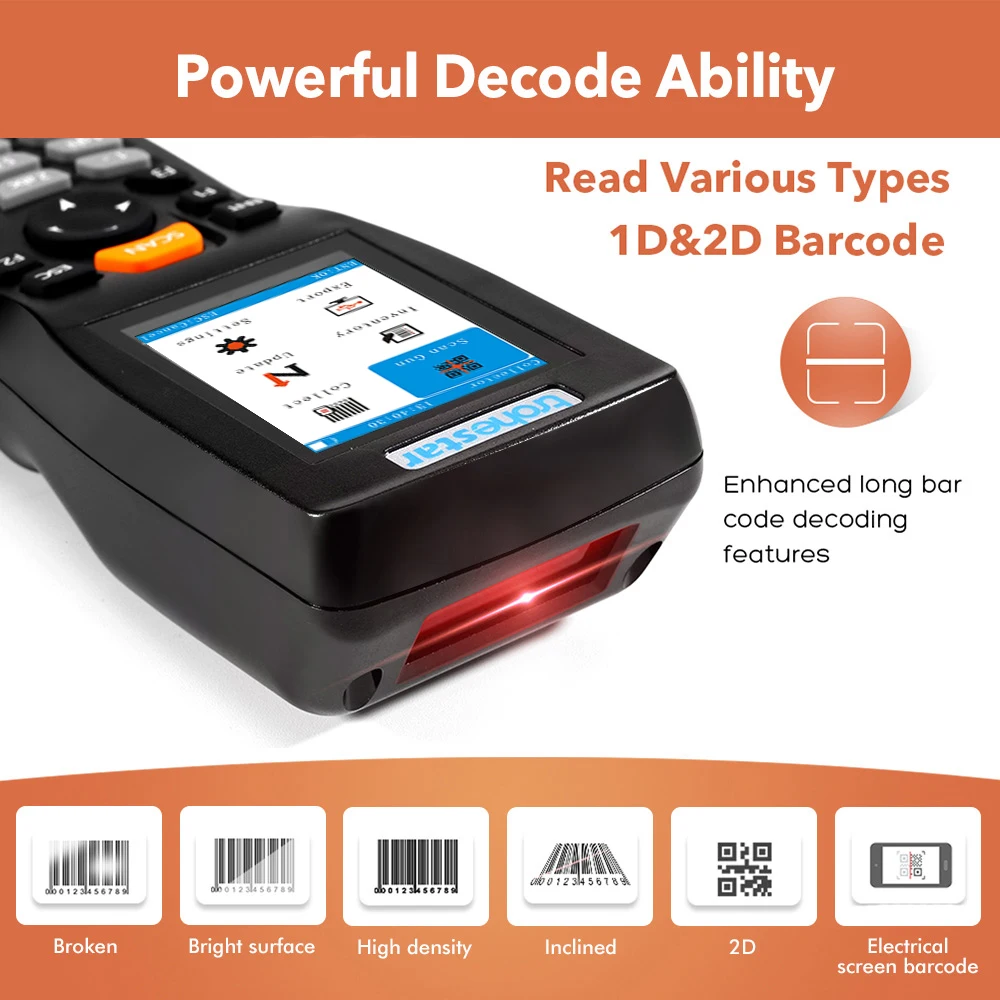 Trohestar Wireless Barcode Scanner 1D 2D Bar Code Reader Inventory Counter Data Collector PDA QR Scanners leitor codigo barras