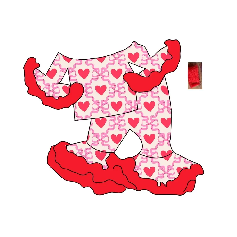 Toddler Girl Outfit Valentine's Day Heart Print Ruffle Sleeve Boutique Pink Romantic Casual Clothes for Baby Girls
