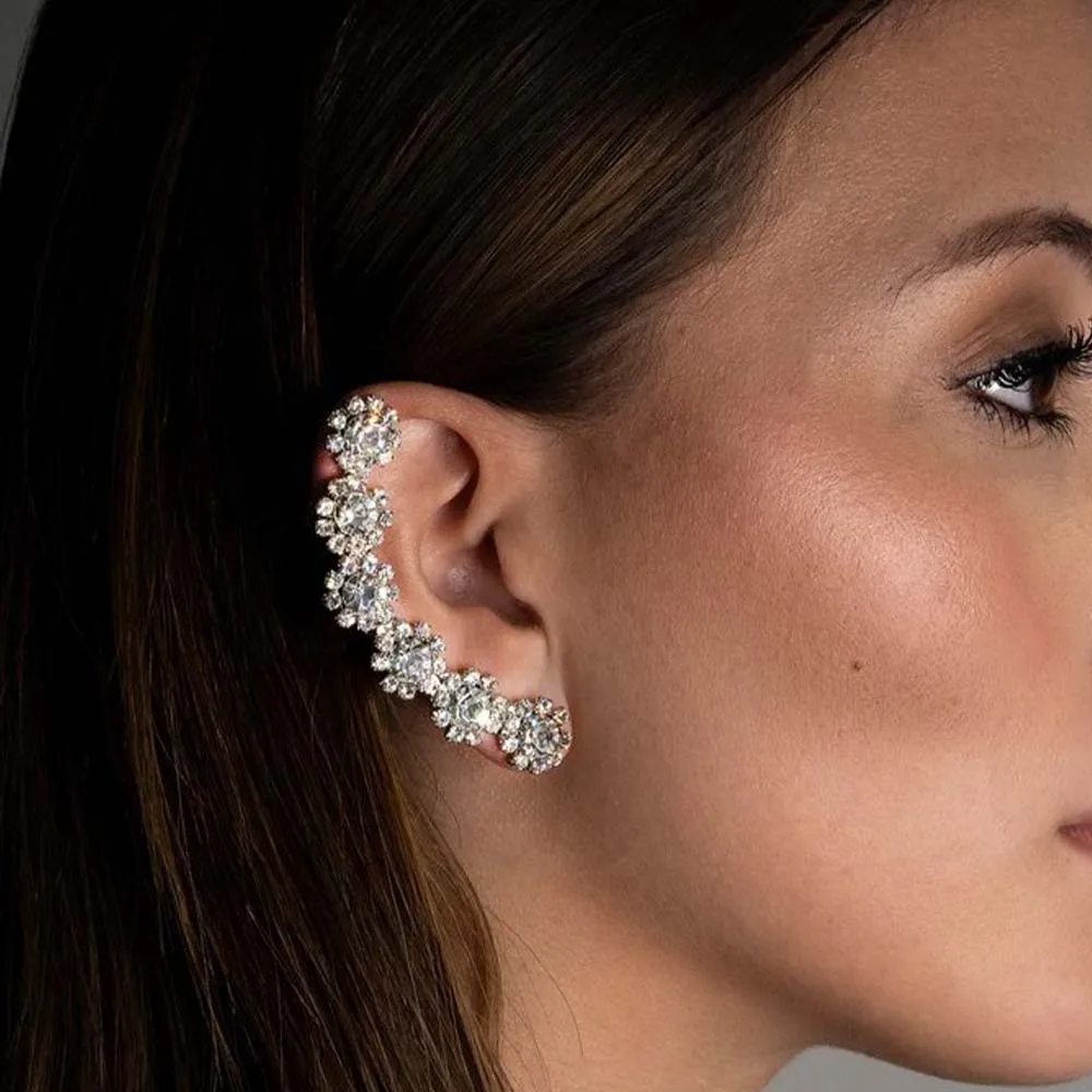 Stonefans Flower Ear Clip Jewellery Without Piercing Earrings for Women Sparkling Cuff Ear Elegant Fashion Wedding Jewelry Gifts