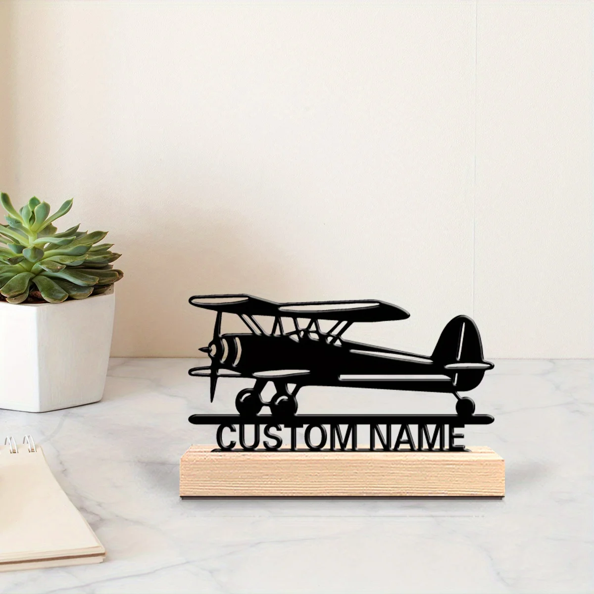 Personalized Glider Metal Statue Tabletop Decor with Custom Name & Wooden Base, Gift for Aviation Fans, for Home/Office Ornament
