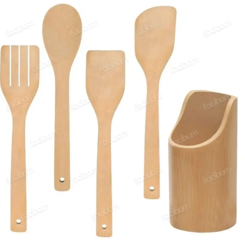 Kit 5 Peças Utensílios de Bambú - Talheres - Cozinha