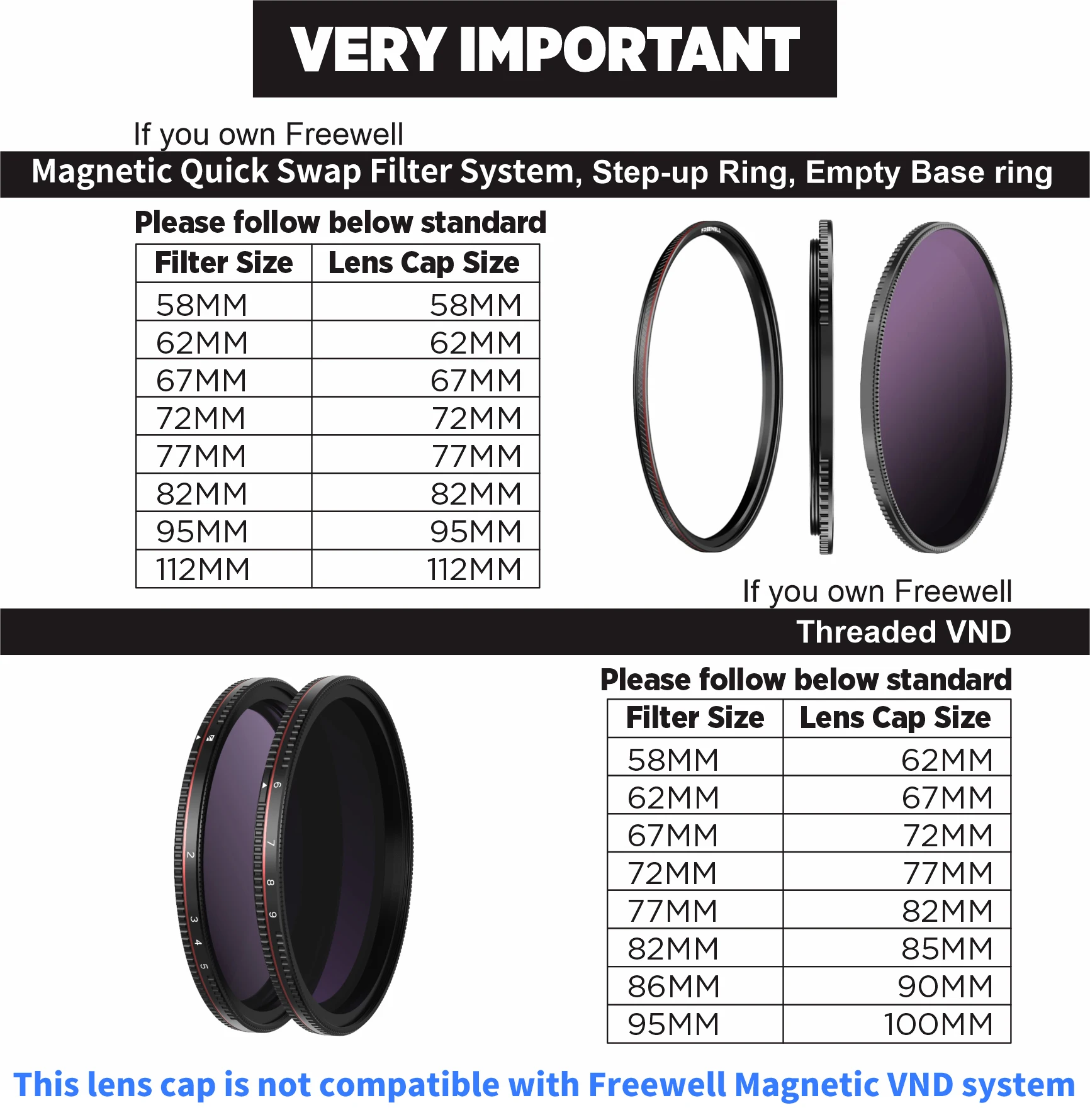 Freewell Magnetic Lens Cap (Please Read Our Chart Before Making This Purchase)