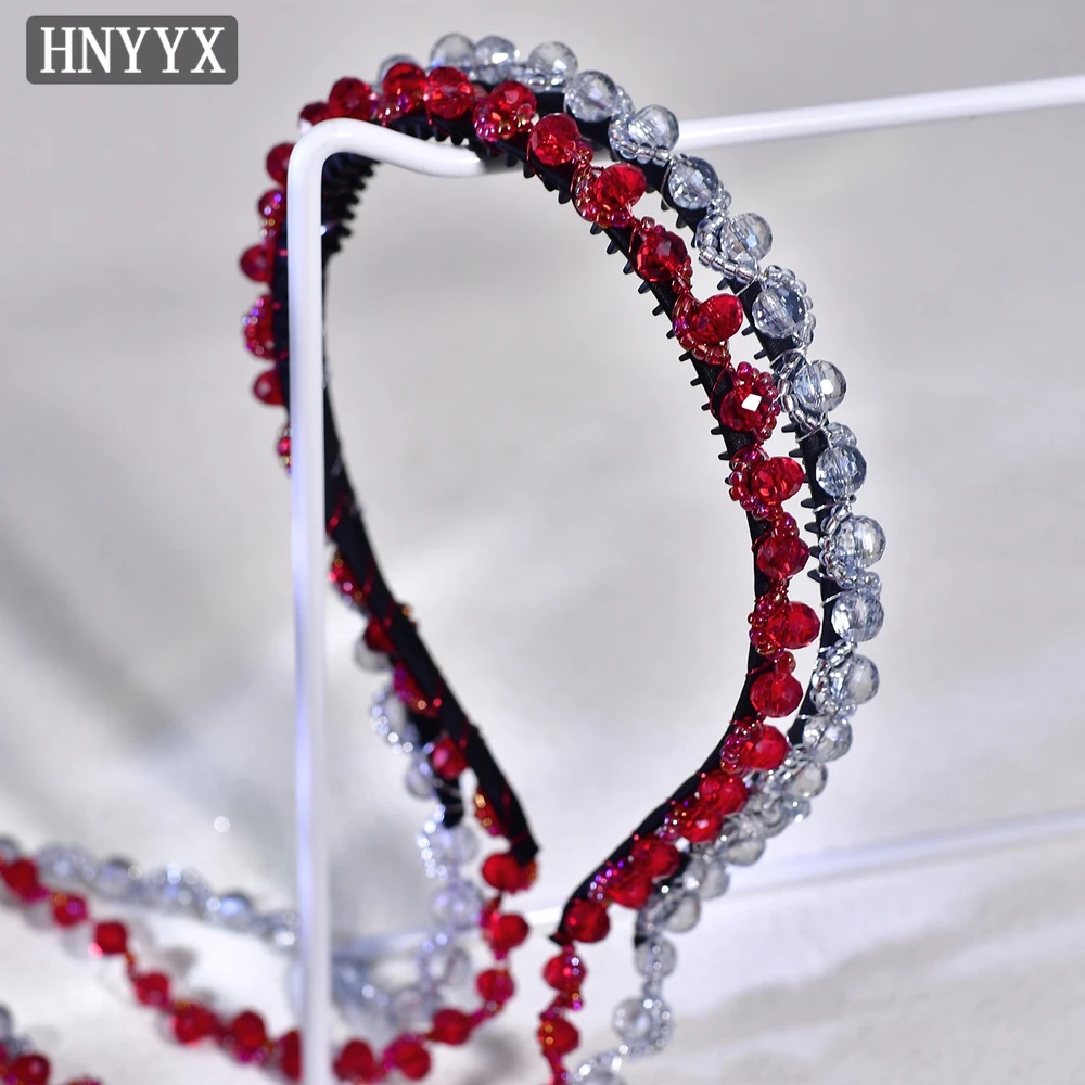 HNYYX كامل الأحمر كريستال طويل شرابة عقال للنساء موضة هيرباند حفل زفاف الزفاف إكسسوارات الشعر هدية A294