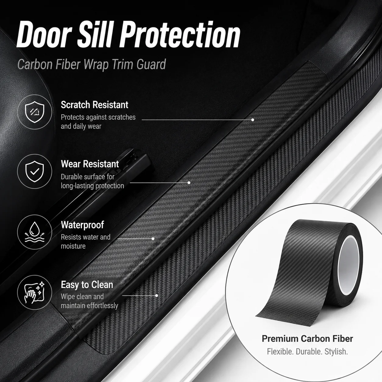 1-20m Carbon Fiber Car 3D Tape Sticker Door Mirror Paste Protector Strip Protection Protective Film Waterproof Adhesive Sedan
