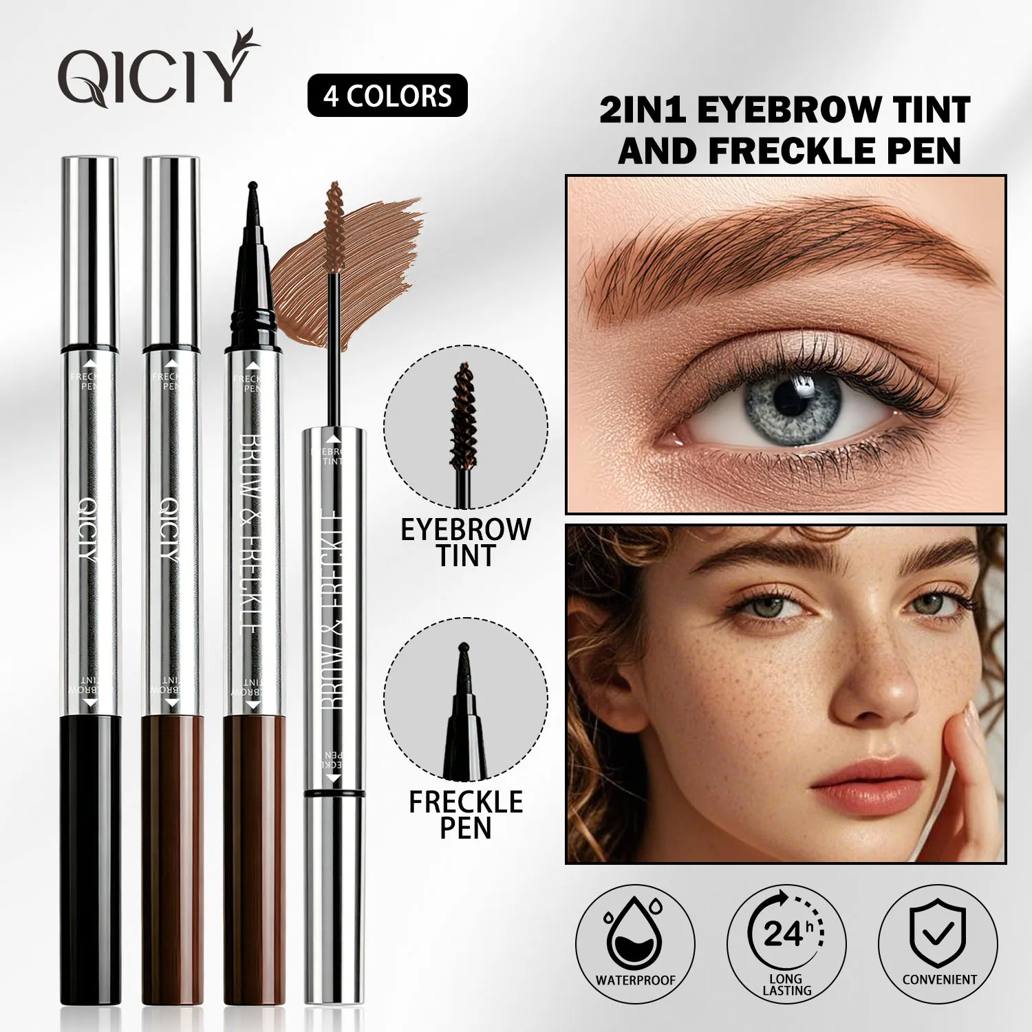 QICIY Dual-End 2-in-1 Eyebrow Pencil for Brow & Freckle Makeup, Skin-Friendly for All Skin Tones, 4 Shades Available