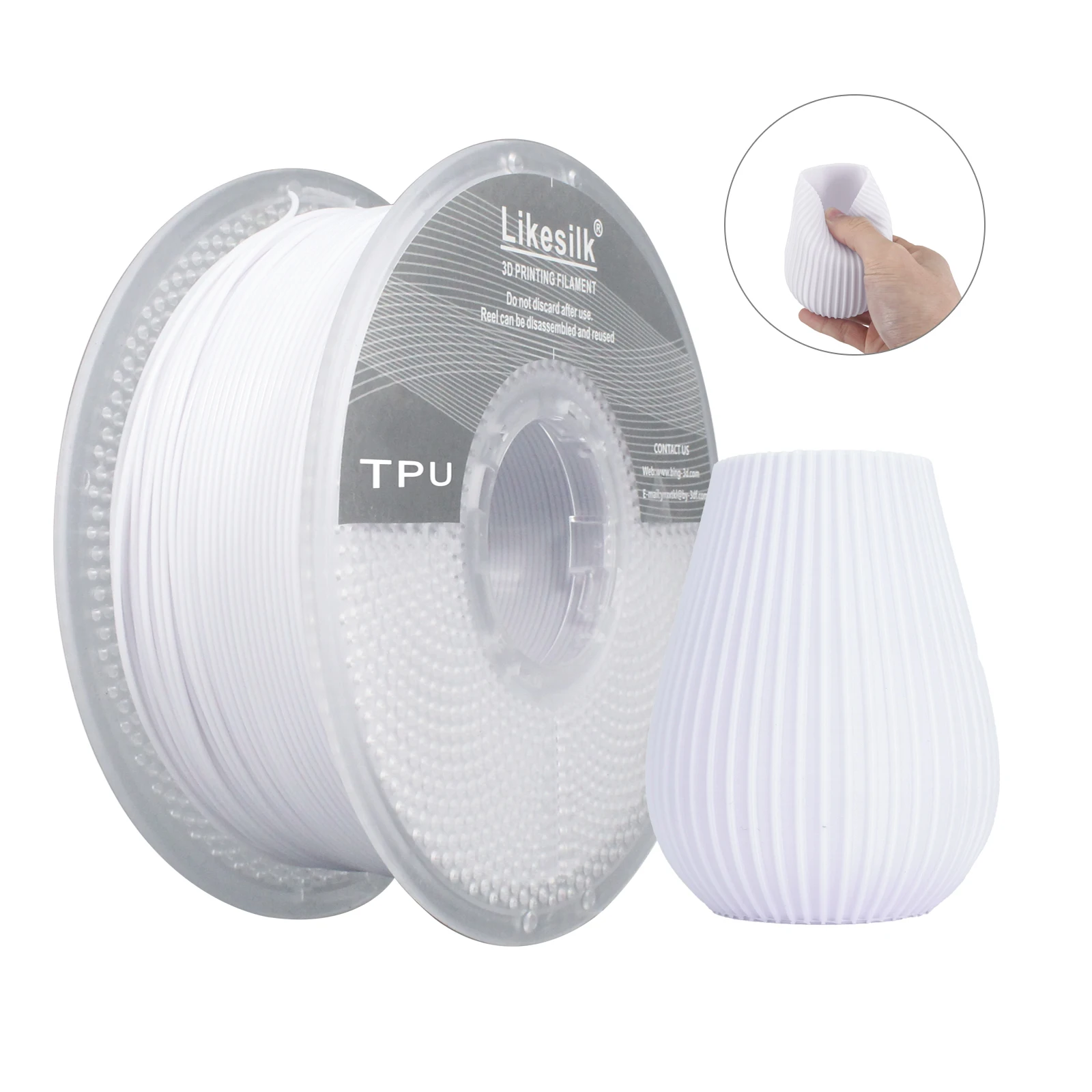 

Likesilk 95A ТПУ-нить, мягкая гибкая нить для 3D-принтера 1,75 мм, точность размеров +/- 0,03 катушка 1 кг (2,2 фунта), ТПУ-БЕ