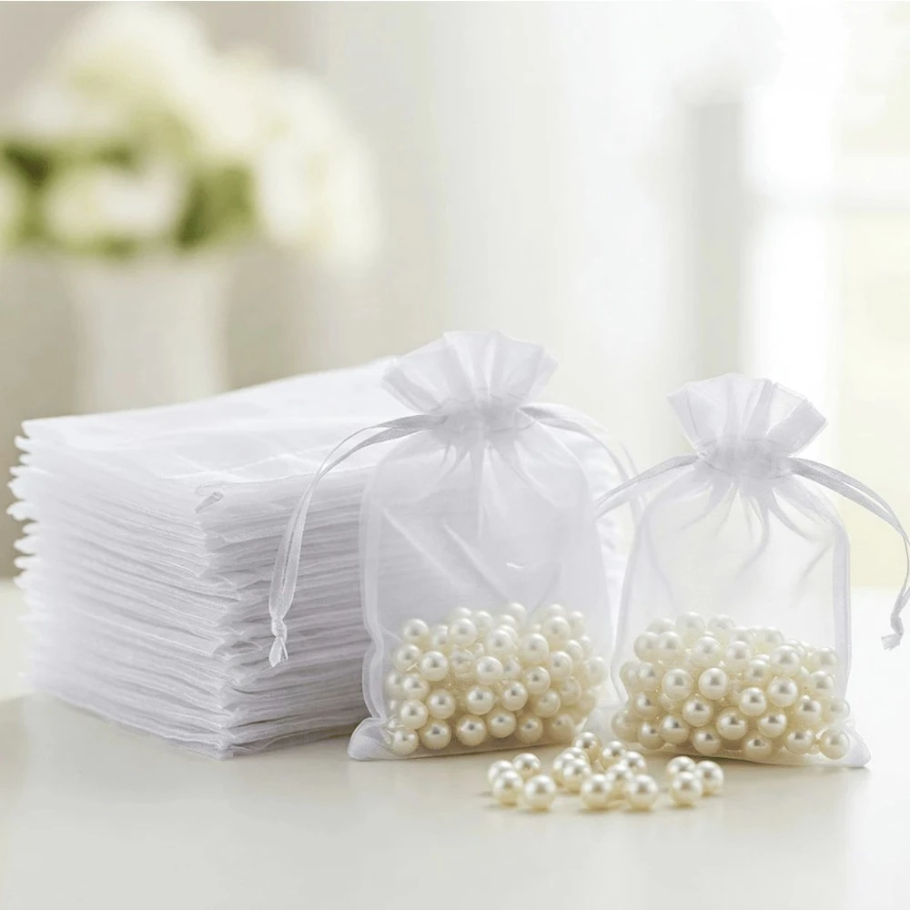 Sacolas Tule Branco para Presentes Casamento e Festas Tamanhos 7x9 9x12 10x15 Decoracao Fina