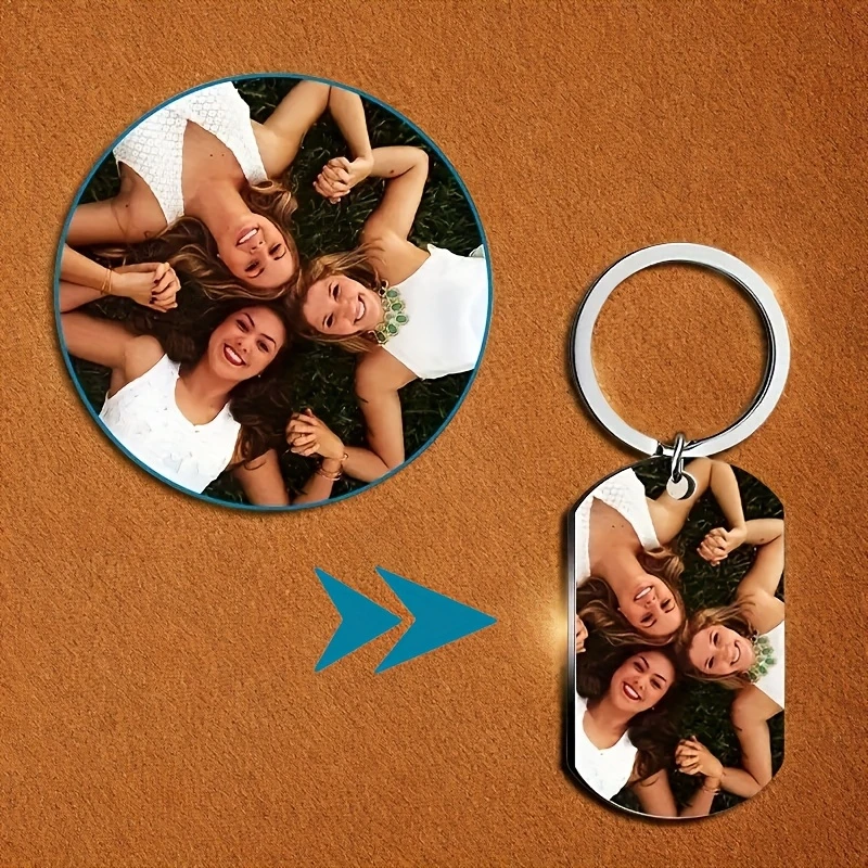 Porte-clés personnalisé en acier inoxydable, porte-clés personnalisé avec photo et texte, idéal comme cadeau pour les membres de la famille