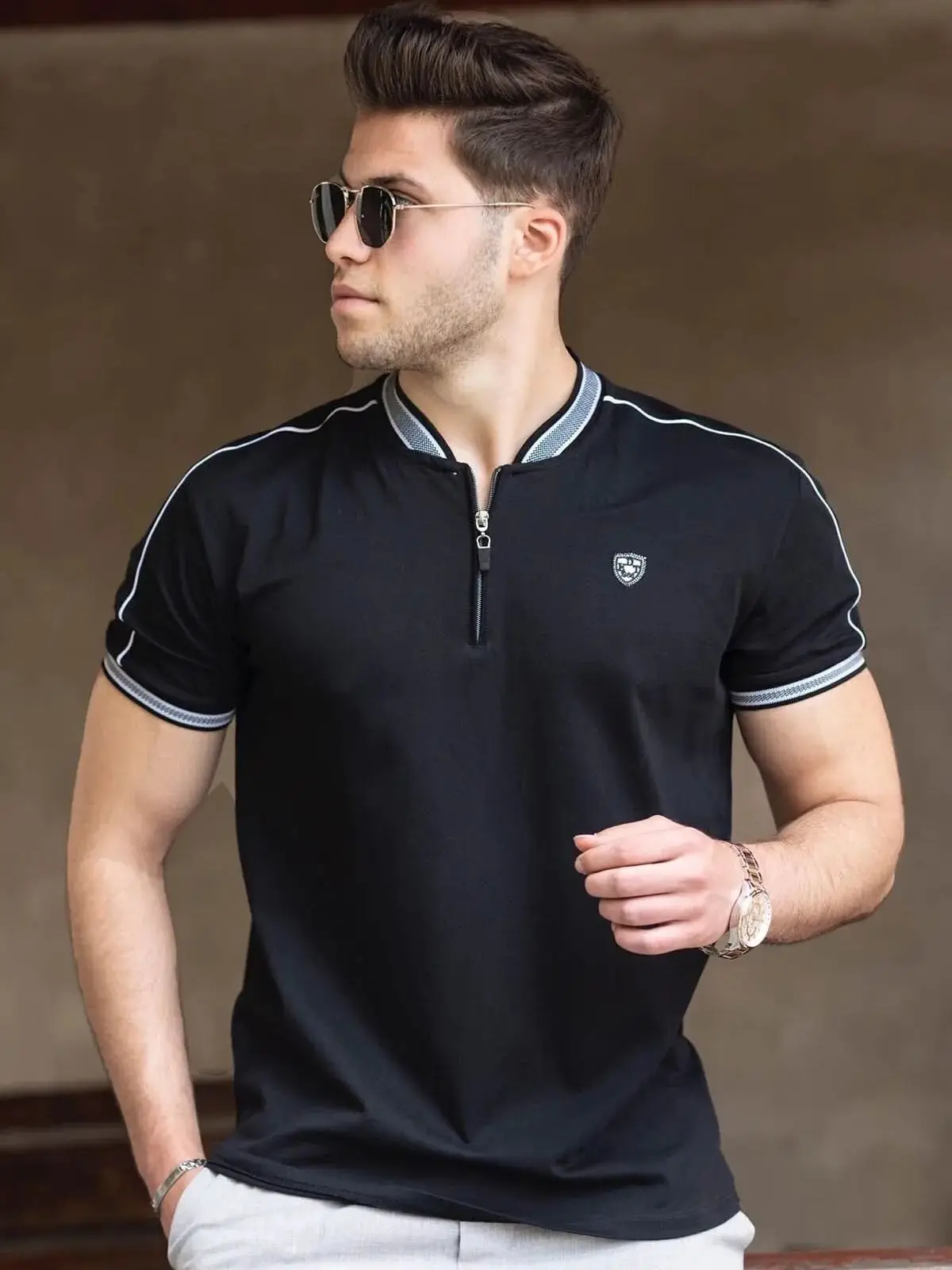 Polo Neck Men's Zipper Cotton T-Shirt Slim Fit Tops Short Sleeves Summer Embroidery Business Casual Sport Sweatproof Healthy