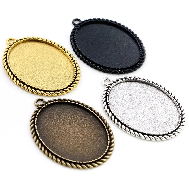 Nowa moda 5 sztuk 30x40mm wewnętrzna rozmiar antyczne posrebrzane brązowy i czarny prosty styl Cabochon ustawienie bazy wisiorek — zdjęcie 2