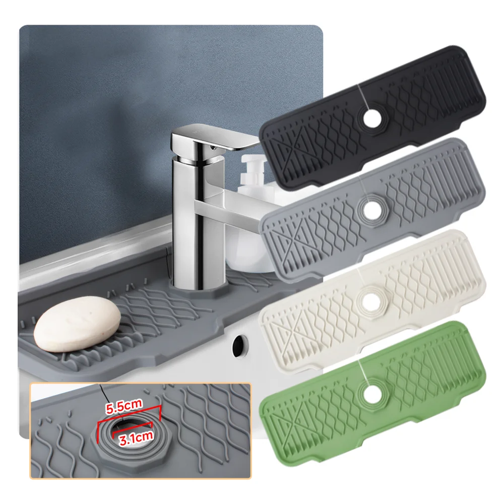 

Kitchen sink splash guard, silicone faucet handle, drip tray, multi-purpose drying pad, sponge rack and bathroom countertop,