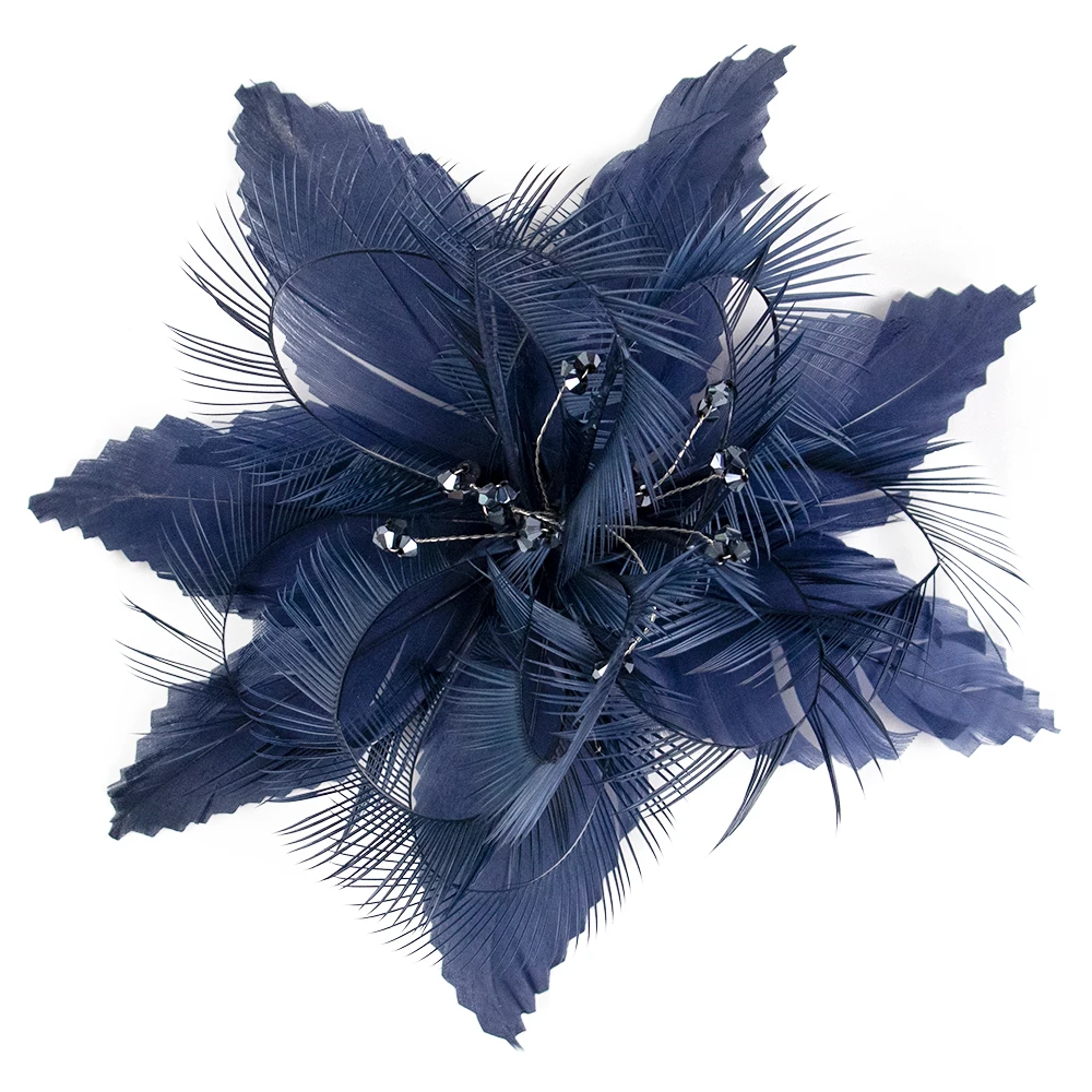 NAVY BLUE Handmade Feather Flower Brooch Artificial flowers Plumas Pin Hairclip for Women girl Headdress Flower With feathers