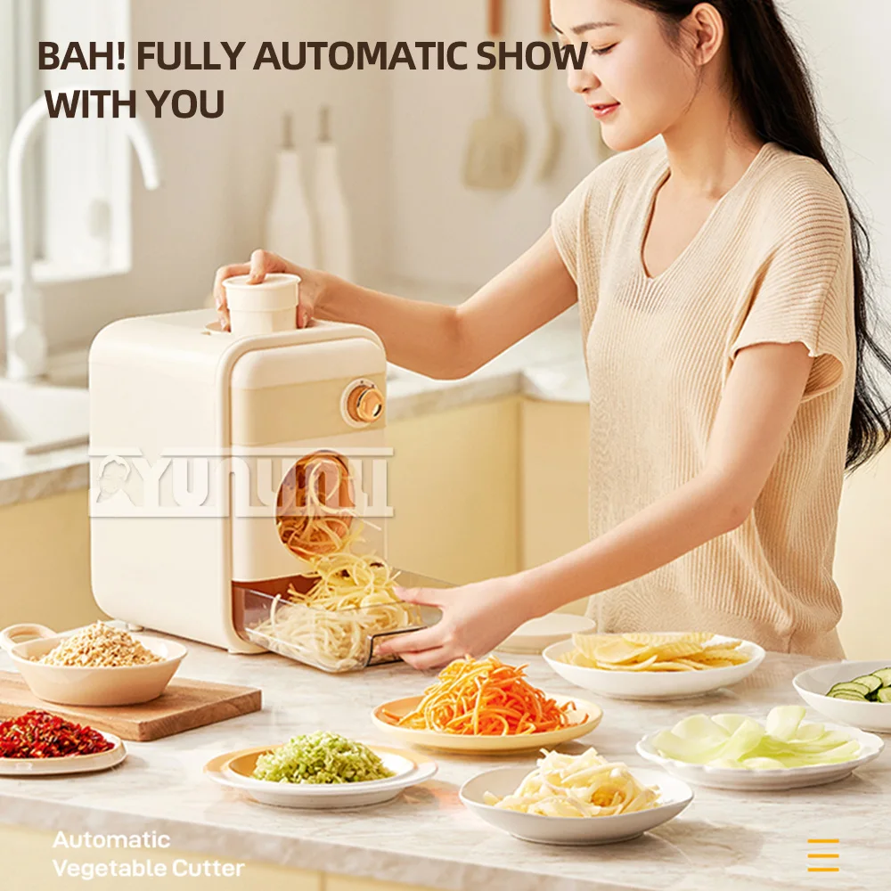 Electric vegetable cutter, large caliber, multifunctional kitchen, household potato shredding and slicing machine