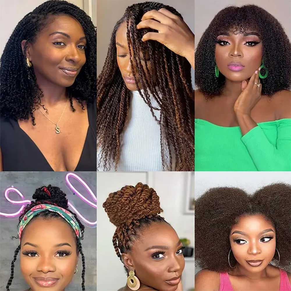 Ekstensi Rambut Manusia Afro Kinky Bulk untuk Dreadlocks, Warna Alami, Rambut Kepang Twist Afro Kinky untuk Locs 50g/pc