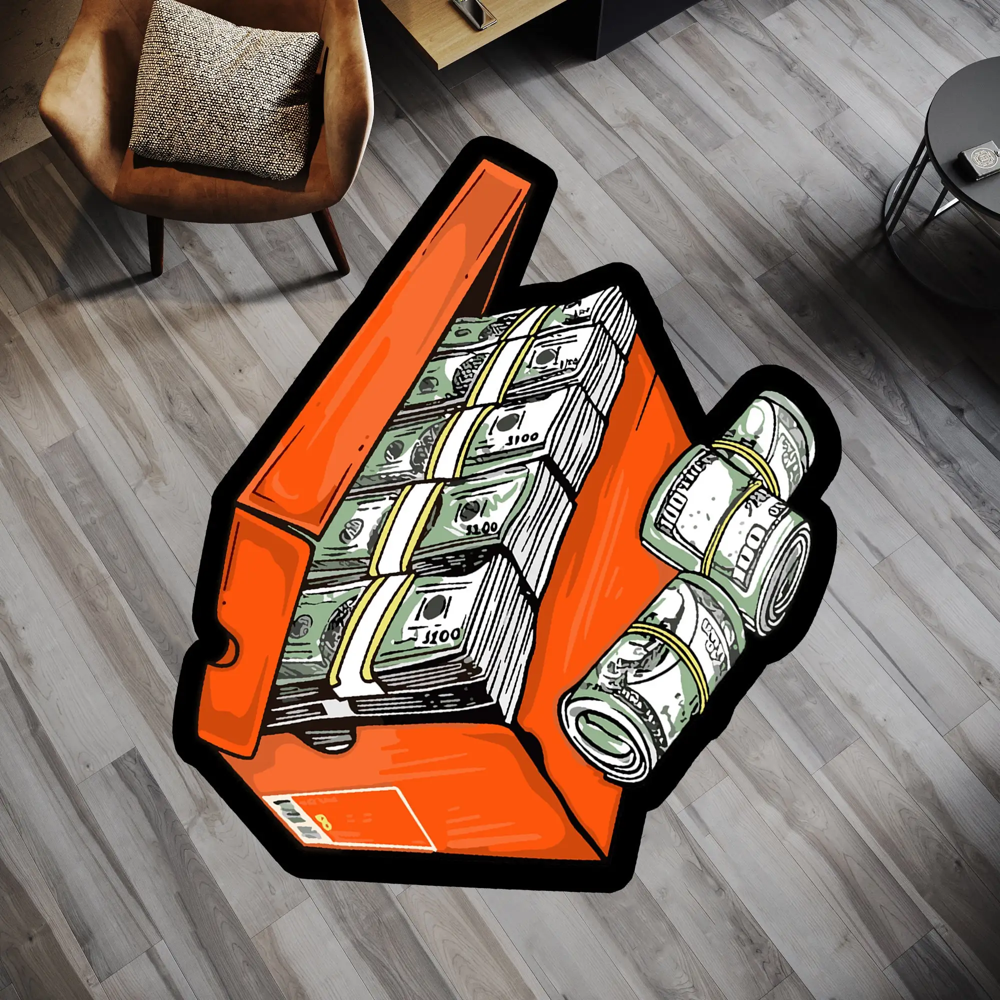 Money Box Rug Flannel Rug Digital Printing Technology Simple Housewarming Gift Handmade Non-Slip Decorative Carpet