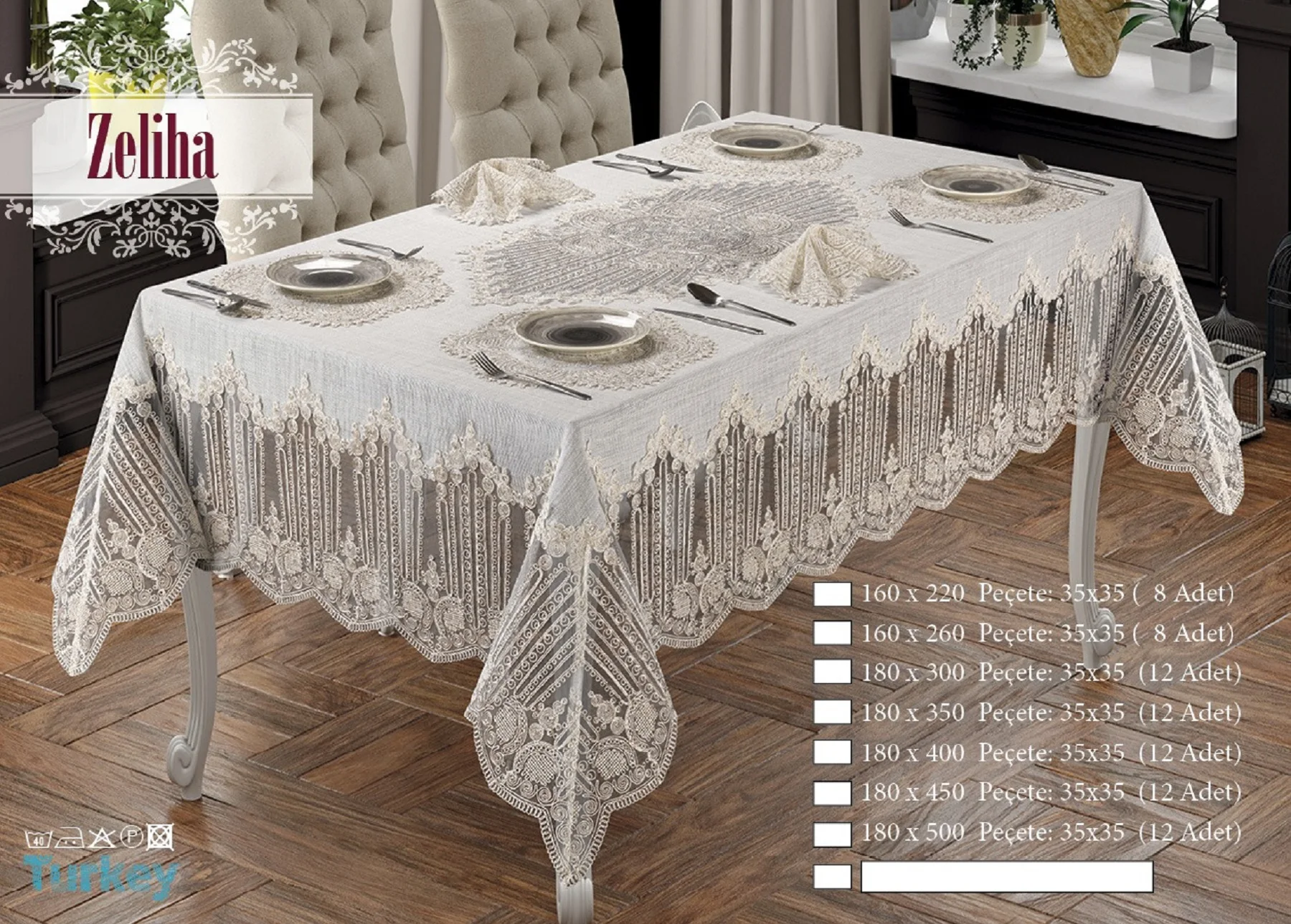 Zeliha Velvet Fabric French Guipure 25 Piece Dinnerware Luxury Table Cloth Party Special Occasion Home Decor Hotel Wedding