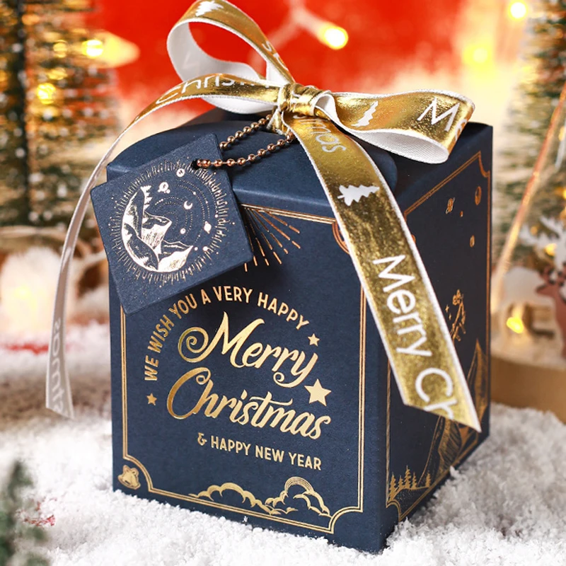 20 Pcs/Lot Christmas Eve Packaging Gift Color Box Exquisite Hot Stamping Light Luxury Ribbon Bow Christmas Card Paper Gift Box